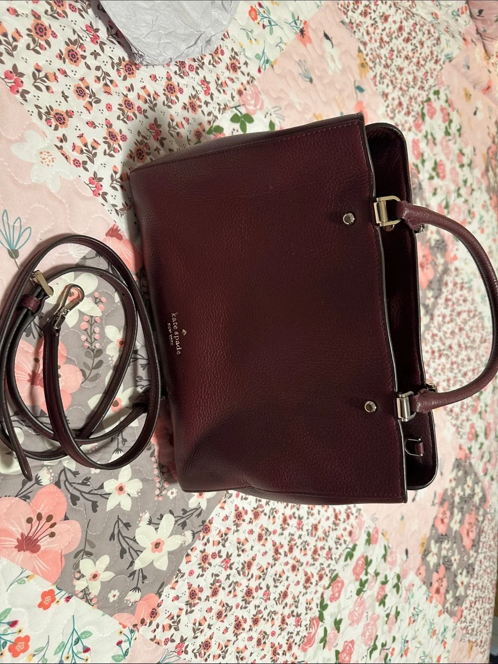 kate spade Wine Leather Satchel with Detachable Strap